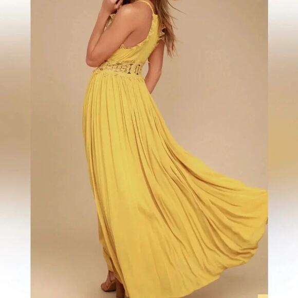 Lulu's Small This Love Mustard Yellow Lace Maxi Dress Size S - Picture 6 of 14